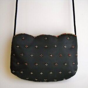 Genie Beaded Black Evening Bag Purse Clutch Fabric Handbag Shoulder Strap